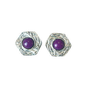 Vintage Purple Clip On Earrings Statement Fashion Costume Jewelry Silver Tone